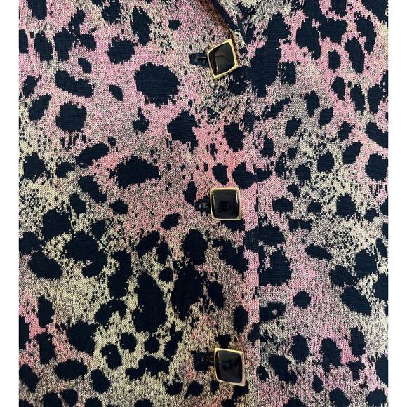 St. John Collection Santana Knit Leopard Print Sweater Coat Size 12 Old Money - Picture 2 of 10